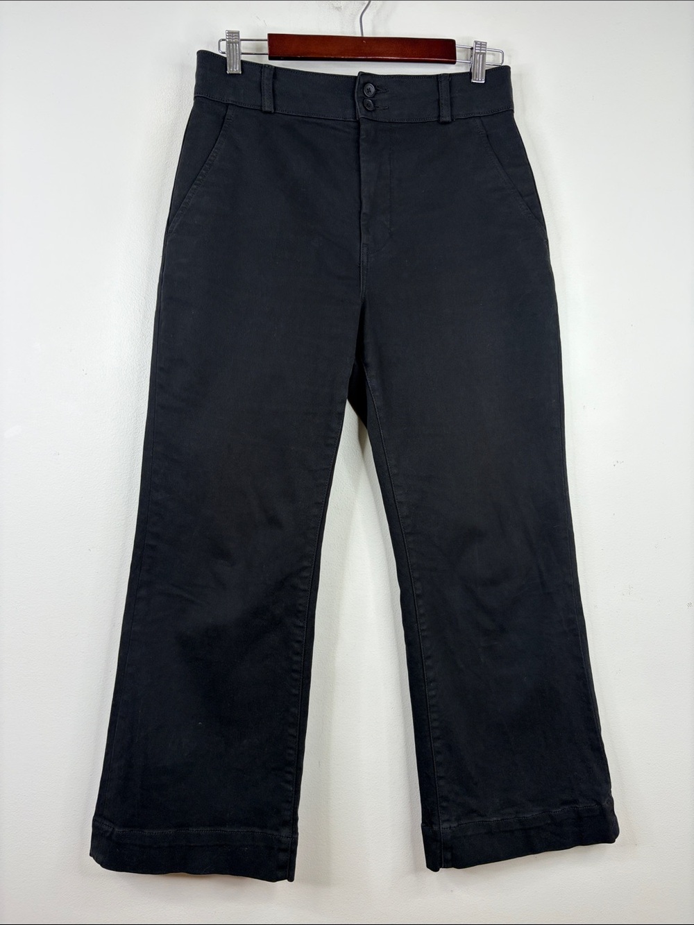 Everlane Kick Flare Pants Womens 6 Black Organic Cotton Stretch Twill Wide Leg